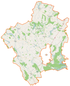 Mapa konturowa powiatu suwalskiego, u góry nieco na prawo znajduje się punkt z opisem „Postawele”