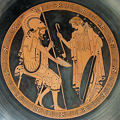 Zeuso e Crisippo, tondo di una kylix a figure rosse, circa 490/480 a.C., dalla "Tomba di Brygos" (Tomba II), Capua. Londra, British Museum.