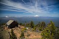 Mount Hood, Mount Jefferson und Three Fingered Jack (von rechts), vom Black Butte aus