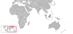 Map indicating locations of Malaysia and Tunisia