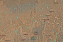 Quadrangle map of Oxia Palus labeled with major features. This quadrangle contains many collapsed areas of chaos and many outflow channels (old river valleys).