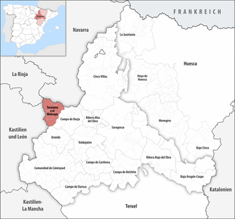 Die Lage der Comarca Tarazona y el Moncayo in der Provinz Saragossa