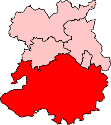 Map showing the location of the South Shropshire constituency in Shropshire under the boundaries created by the 2023 boundary review and first used at the 2024 general election.