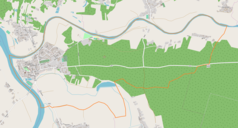 Mapa konturowa Ulanowa, po lewej znajduje się punkt z opisem „Cmentarz żydowski w Ulanowie”