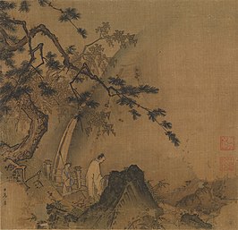 Literator bij een waterval, albumblad door Ma Yuan