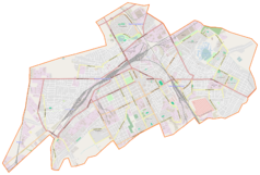 Mapa konturowa Baranowicz, po prawej znajduje się punkt z opisem „Cerkiew św. Aleksandra Newskiego”