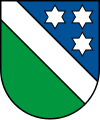 Fürnsal Geteiltes Schild, oben in blau mit drei silbernen (weißen) Sternen, diagonaler silberner (weißer) Streifen und unten grün