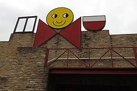 Sign on the front of the De Dolle Brewery warehouse in Esen, Belgium