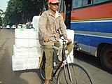 Water transportation by bicycle in Jakarta, Indonesia