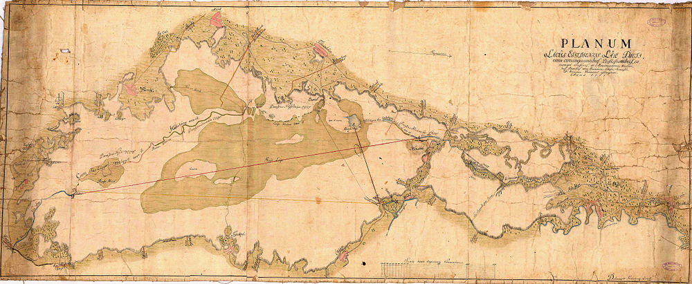 Az Ecsedi-láp térképe (Planum Lacus Etsediensis) 1777-ből, a vár pusztulása után és a hatalmas láp lecsapolása előtt[22]