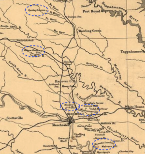 map showing important points in Sheridan's Raid