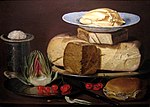 Stillleben mit Käse, Artichoke und Kirschen von Clara Peeters