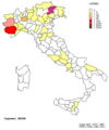 Absolute Häufigkeit des Namen Rossa in Italien nach Regionen