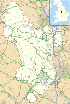 Mapa konturowa Derbyshire, w centrum znajduje się punkt z opisem „Matlock”