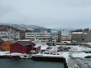 Finnsnes von einem Schiff der Hurtigruten aus