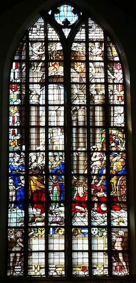 Het door De Vrije gemaakte glas naar een ontwerp van Joachim Wtewael in opdracht van de Staten van Holland in de Goudse Sint-Janskerk