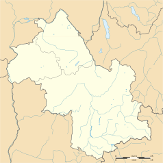 Mapa konturowa Isère, po prawej nieco na dole znajduje się punkt z opisem „Le Bourg-d’Oisans”