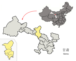 Location of Wuwei City jurisdiction in Gansu