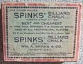 Box top of a box of 1 dozen cubes of William A. Spinks Company billiard chalk, ca. 1900–1910. Note the endorsement by Jacob Schaefer Sr..
