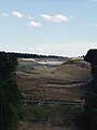 Blick vom Südportal des Tunnels Bleßberg zur Baustelle der Talbrücke Truckenthal der Schnellfahrstrecke Nürnberg–Erfurt, Juni 2007