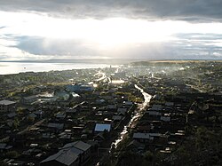 Aerial view of Olyokminsk in afternoon