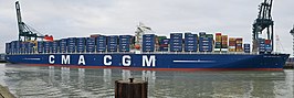 De CMA CGM Marco Polo in Zeebrugge 18 december 2012