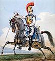 Offizier der französischen Carabiniers, 1812; die Raupe über der Helmglocke auf einem Bügel