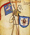 Example of arms attributed to Jesus from the 15th-century Hyghalmen Roll, based on the instruments of the Passion