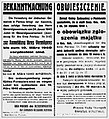 Aufruf zur Vermögensanmeldung, Ghetto Piotrków Trybunalski, 1940