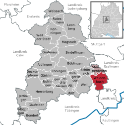 Elhelyezkedése Baden-Württemberg térképén