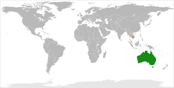 Map indicating locations of Australia and Cambodia