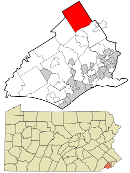 Location of Radnor Township in Delaware County and of Delaware County in Pennsylvania