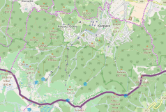 Mapa konturowa Karpacza, na dole po prawej znajduje się punkt z opisem „Przejście graniczneSowia Przełęcz-Soví Sedlo (Jelenka)”