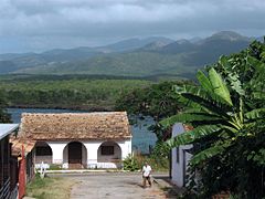 La Boca fisherman's village near Trinidad with Escambray at the back