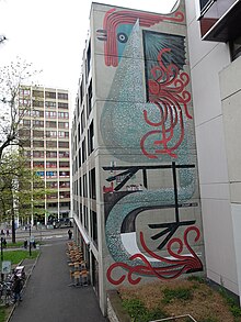 Maja Hürst (* 1979) Wandmalerei-Basilisk. Bollwerk Promenade 45 in Basel