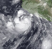 A photograph of a hurricane off the Pacific coast of Mexico