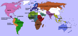 Een kaart van regionale organisaties in de wereld.