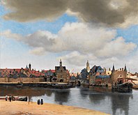 Johannes Vermeer: Delft látképe, 1660–1661 körül, az újonnan létrejött városkép hangulatos ábrázolása a napfény különleges érzékeltetésével[30]