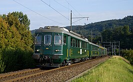 Ex SBB RBe 4/4 motorrijtuig en rijtuigen EW I B, EW II A, DZt op 22 augustus 2009