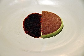 Mousse of sorrel and granita of Rosa rugosa and beetroot