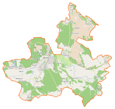 Mapa konturowa gminy Mosina, blisko dolnej krawiędzi po lewej znajduje się punkt z opisem „Konstantynowo”