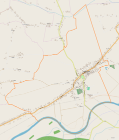 Mapa konturowa Nowego Brzeska, po prawej nieco na dole znajduje się punkt z opisem „Kościół Wszystkich Świętych”