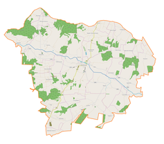 Mapa konturowa gminy Skierbieszów, na dole nieco na lewo znajduje się punkt z opisem „Dębowiec”