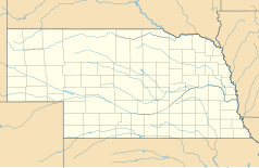 Mapa konturowa Nebraski, u góry po prawej znajduje się punkt z opisem „Crofton”