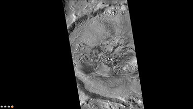 Renaudot Crater, as seen by CTX camera (on Mars Reconnaissance Orbiter). Dark dots are dunes.