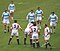 Argentina (blue) playing England (white) at Twickenham.