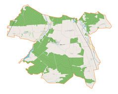 Mapa konturowa gminy Białaczów, w centrum znajduje się punkt z opisem „Zakrzów”