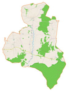 Mapa konturowa gminy Lipinki, u góry znajduje się punkt z opisem „Wójtowa, drewniany Kościół św. Bartłomieja”