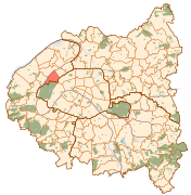 Άποψη της κοινότητας του Νεϊγί-συρ-Σεν με κόκκινο στον χάρτη του Παρισιού και της « Petite Couronne ».