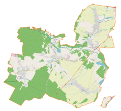 Mapa konturowa gminy Pilchowice, u góry po prawej znajduje się punkt z opisem „ParafiaŚwiętego Michała Archanioła”